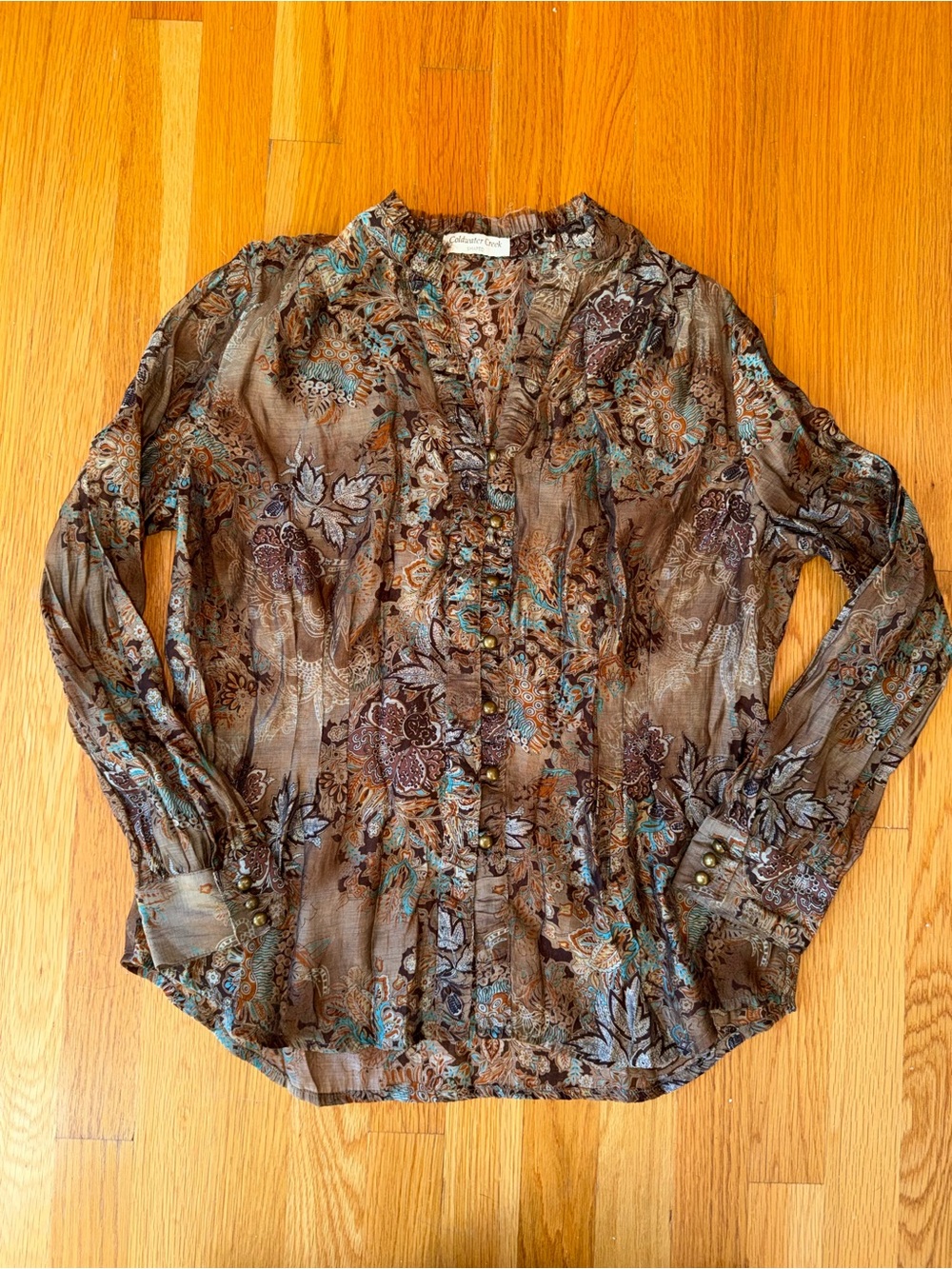 Vintage Coldwater Creek Brown Paisley Floral Blouse - Size XL